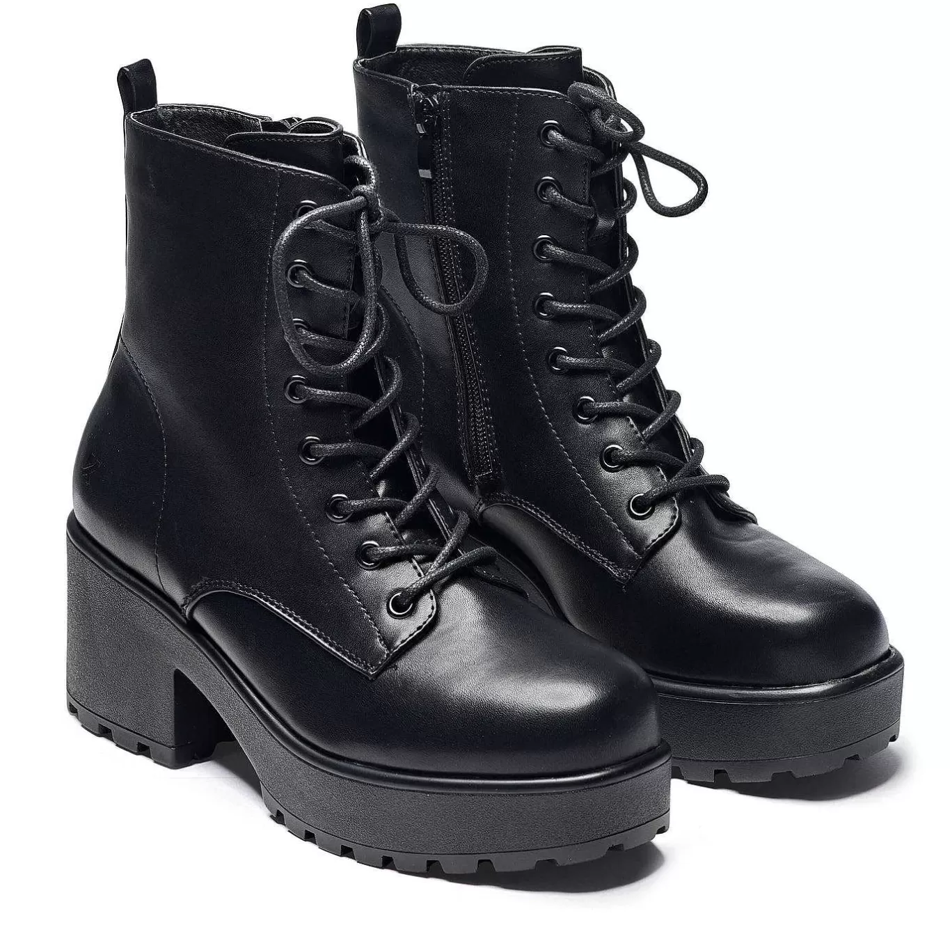 Women'S KOI footwear Black Leather Chunky Platform Military Boots In Size 10