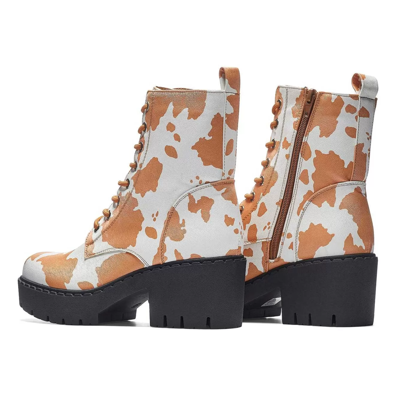 Women'S KOI footwear Clarabelle Brown Cow Print Switch Lace Up Boots