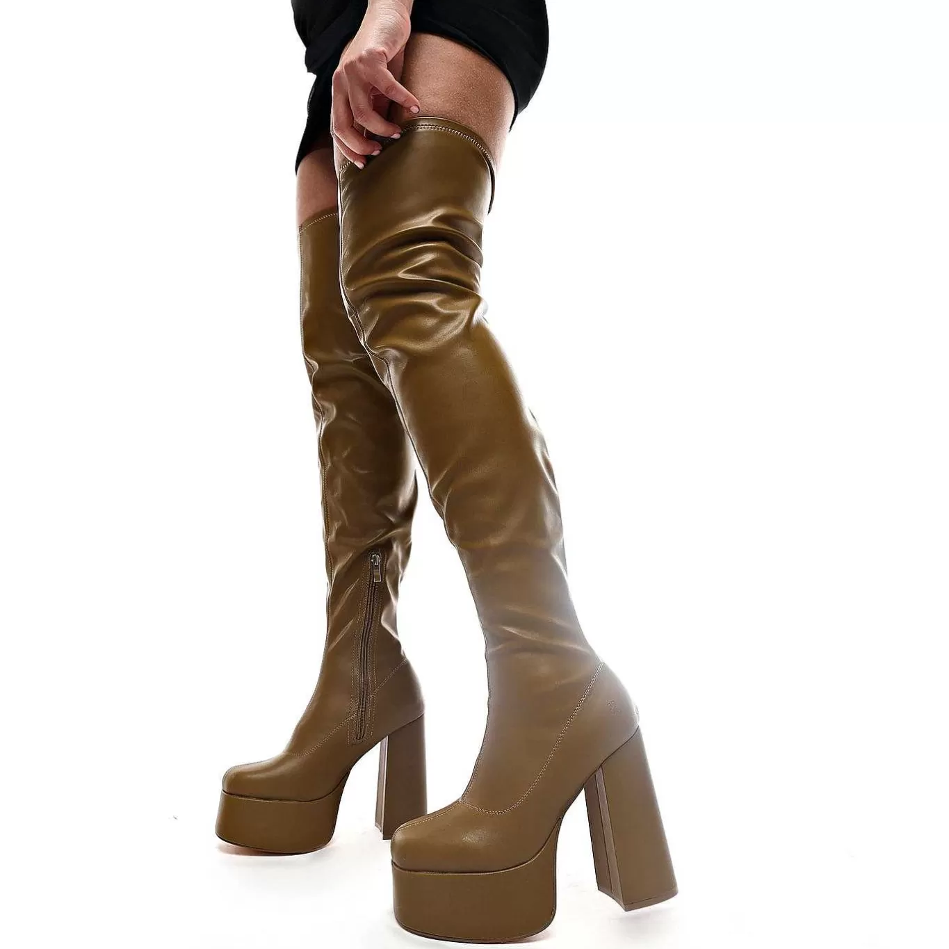 Women'S KOI footwear The Redemption Plus Size Thigh High Boots - Khaki