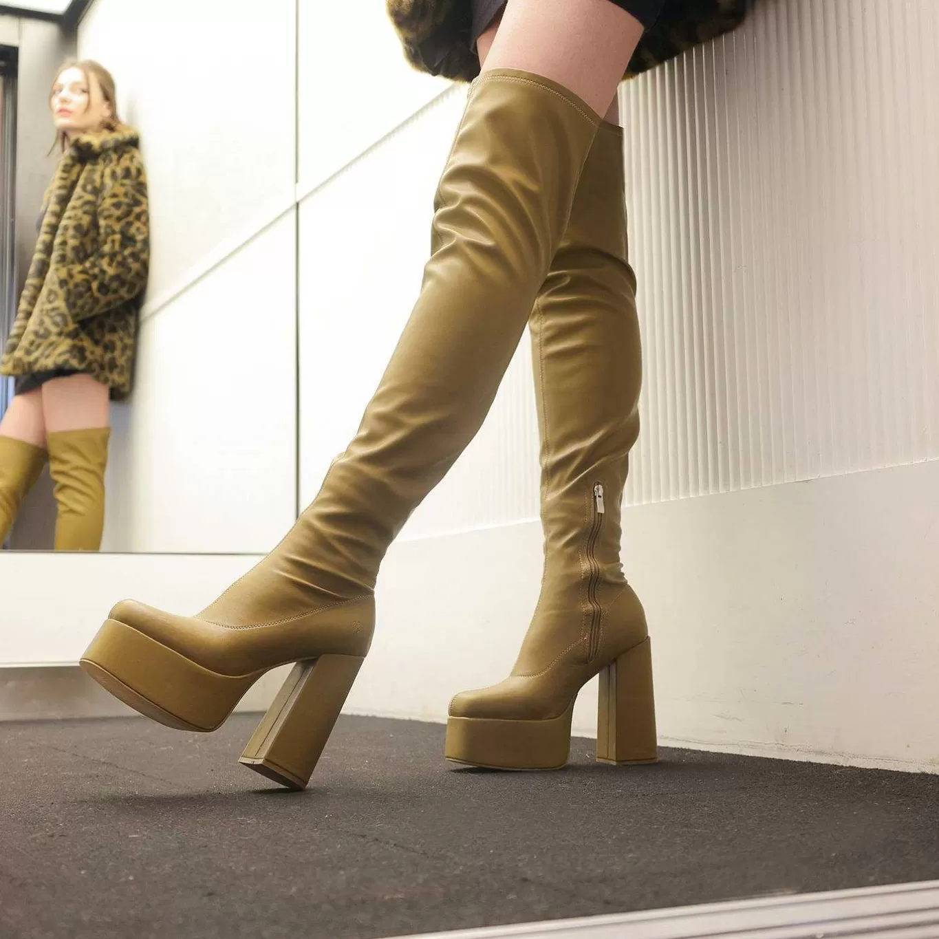 Women'S KOI footwear The Redemption Plus Size Thigh High Boots - Khaki