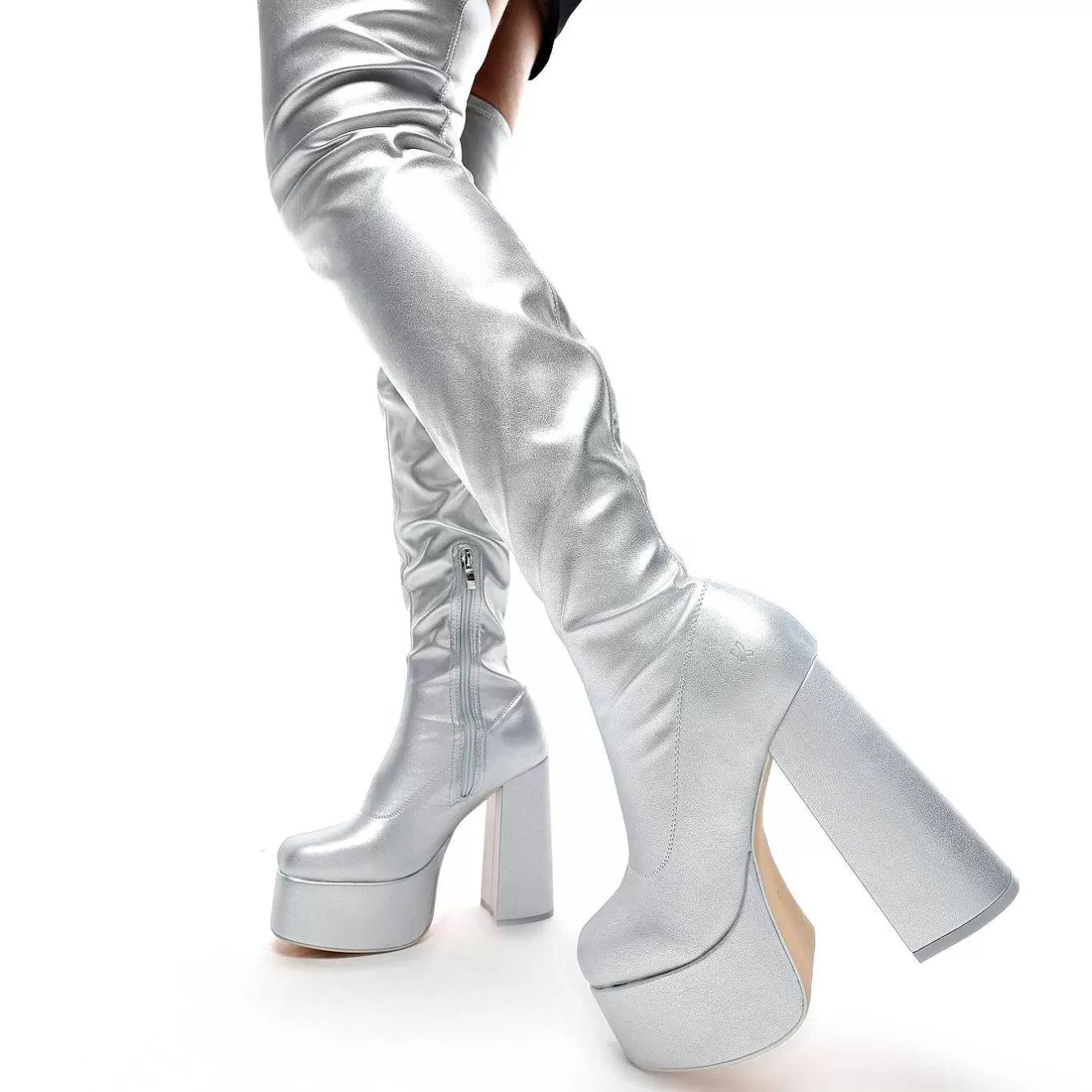 Women'S KOI footwear The Redemption Plus Size Thigh High Boots - Silver