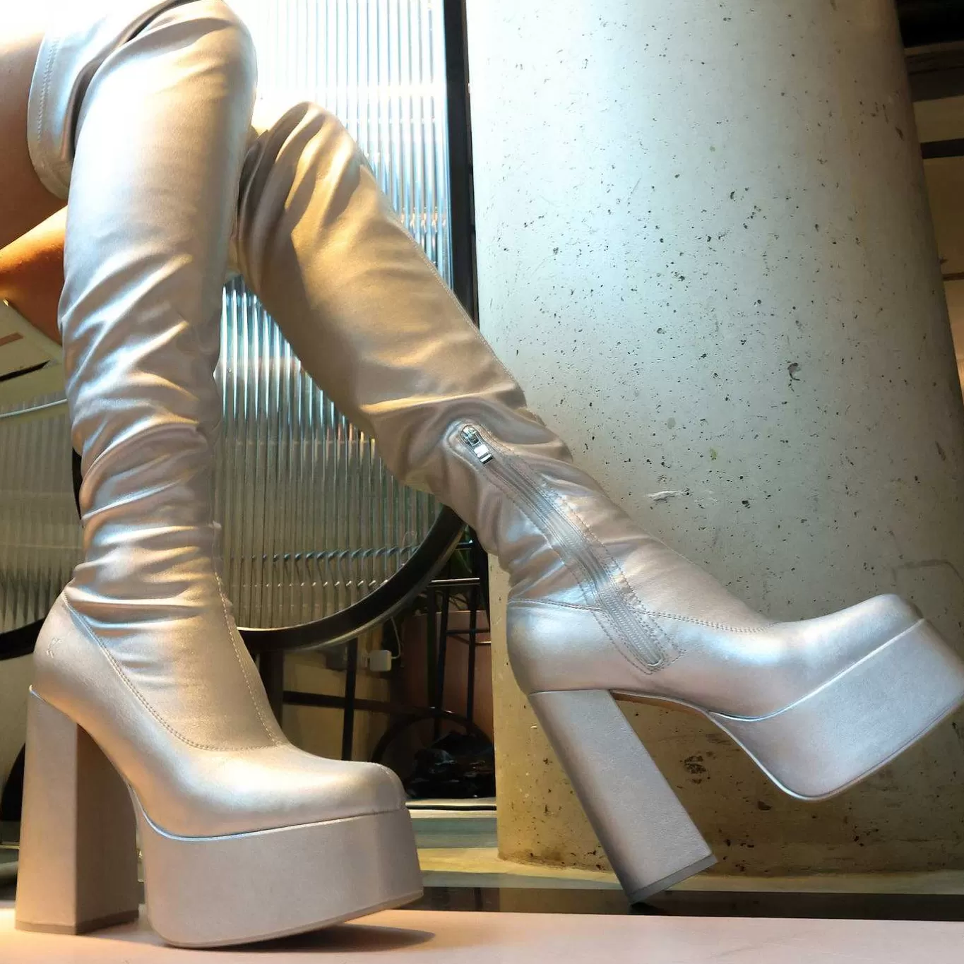 Women'S KOI footwear The Redemption Plus Size Thigh High Boots - Silver